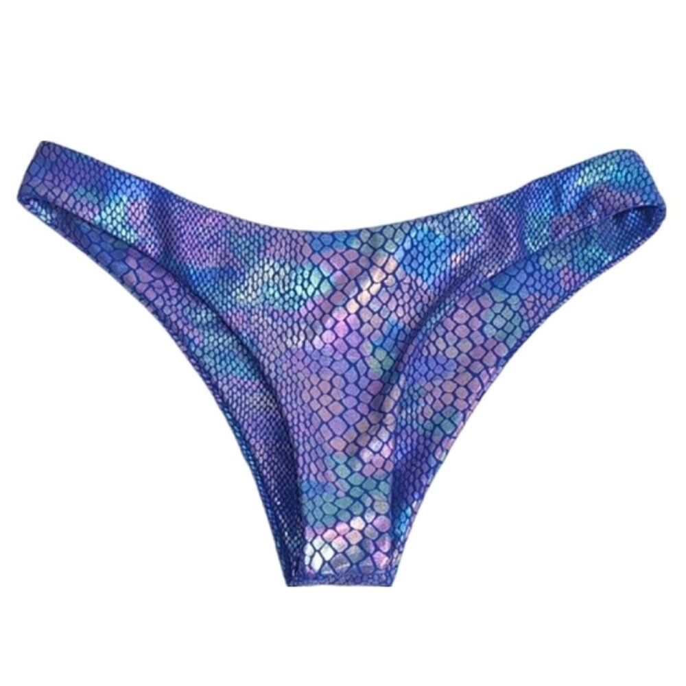 Shein Metallic Snakeskin Print Bikini Bottoms Shiny Mermaid Rave Costume Small